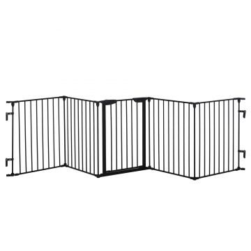PawHut Poartă pentru Câini de Talie Mică și Medie, Țarc Pliabil cu Structură Modulară cu 5 Panouri, 300x3x74.5 cm, Negru | Aosom Romania