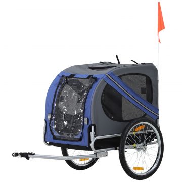 PawHut Rimorchio per Bicicletta per Animali Domestici Ruota 50 cm Impermeabile Grigio Blu