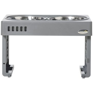 PawHut Set 2 Boluri pentru Câini de 1.2L cu Picioare Detașabile, Bol pentru Câini, Înălțat din ABS și Oțel, 44x27.7x28 cm, Gri | Aosom Romania