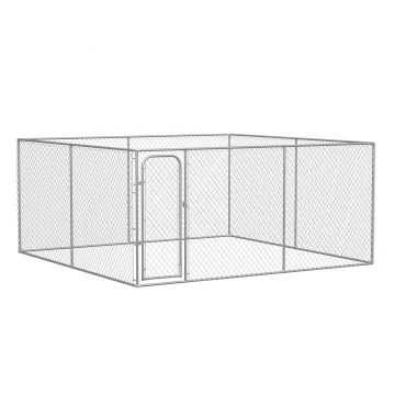 PawHut Tarc pentru Caini de exterior cu blocare din otel, 400x400x182cm, Argintiu