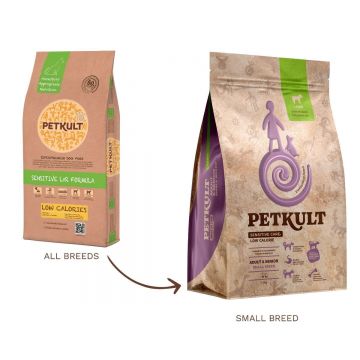 PETKULT Sensitive Care Low Calorie Adult și Senior Medium & Large Breed, M-XL, Miel și orez brun, hrană uscată câini, alergii, obezitate, 3kg