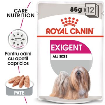 Royal Canin Exigent Adult, hrană umedă câini, apetit capricios, (pate) Royal Canin Exigent Adult, bax hrană umedă câini, apetit capricios, (pate) 85g x 12