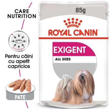 Royal Canin Exigent Adult, hrană umedă câini, apetit capricios, (pate) Royal Canin Exigent Adult, plic hrană umedă câini, apetit capricios, (pate), 85g