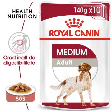 Royal Canin Medium Adult, hrană umedă câini, (în sos) Royal Canin Medium Adult, bax hrană umedă câini, (în sos), 140g x 10