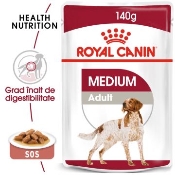 Royal Canin Medium Adult, hrană umedă câini, (în sos) Royal Canin Medium Adult, plic hrană umedă câini, (în sos), 140g