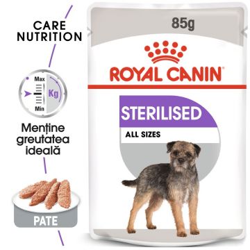 Royal Canin Sterilised Adult, hrană umedă câini sterilizați, (pate) Royal Canin Sterilised Adult, plic hrană umedă câini sterilizați, (pate), 85g