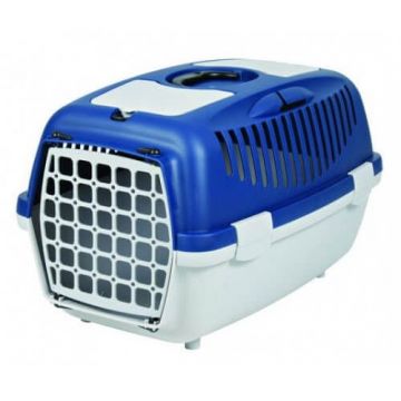 TRIXIE Capri 2, cușcă transport câini și pisici, XS-S(max. 8kg), plastic, deschidere frontală, albastru și negru, 37 x 34 x 55 cm