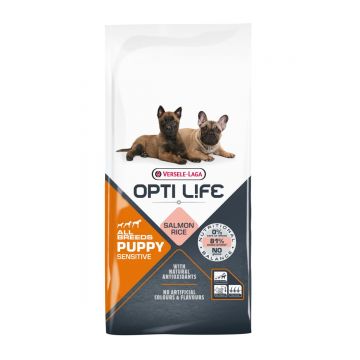 VERSELE LAGA Opti Life Puppy Sensitive, XS-XL, Somon, hrană uscată câini junior, alergii, 12.5kg
