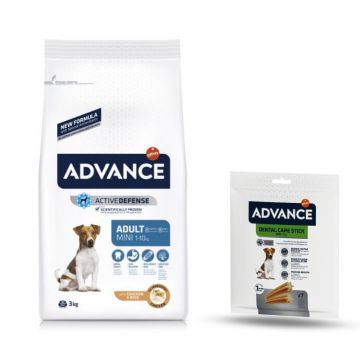 Advance Dog Mini Adult, 3 kg + Stick Dental Mini 90 g