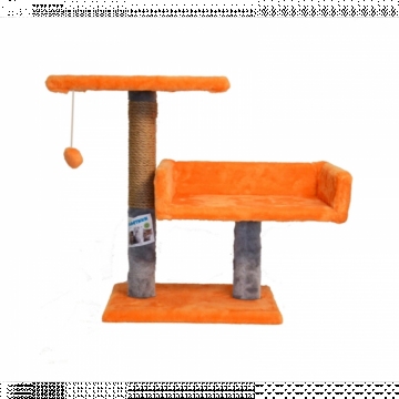 Ansamblu de joaca pentru pisici tip coloana cu canapea dubla si ciucure culoare portocaliu cu gri 50 x 38 x 30 cm