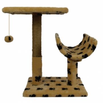 Ansamblu de joaca pentru pisici tip polita cu ciucure si semitunel bej cu pete 50 x 38 x 30 cm