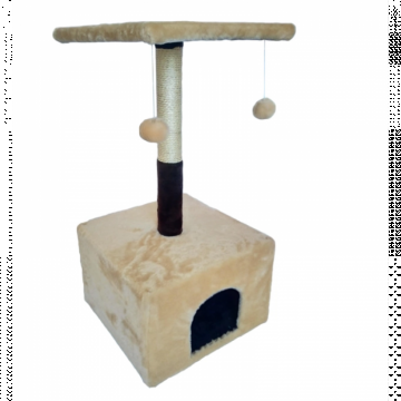Ansamblu de joaca pentru pisici tip turn cu platforma, casuta si ciucuri culoare bej 50 x 35 x 38 cm