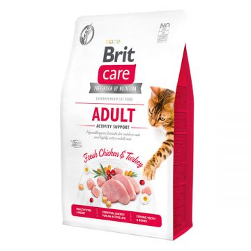 Brit Care Adult Activity Support, Pui și Curcan, hrană uscată fără cereale pisici, activitate intensă, 2kg
