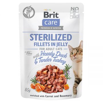 Brit Care Cat Sterilized Fillets in Jelly with Hearty Duck & Turkey, 85g ieftina