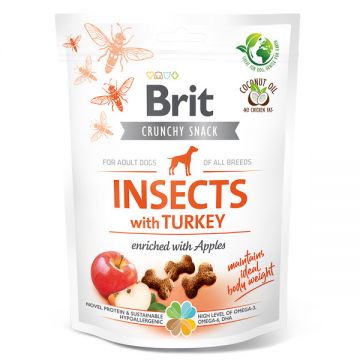 Brit Care Crunchy Cracker, Insecte și Curcan cu Mere, recompense fară cereale câini, 200g