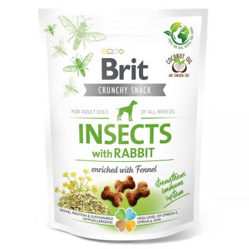 Brit Care Crunchy Cracker, Insecte și Iepure cu Chimen, recompense fară cereale câini, 200g