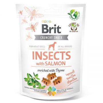 Brit Care Crunchy Cracker, Insecte și Somon cu Cimbru, recompense fară cereale câini, 200g