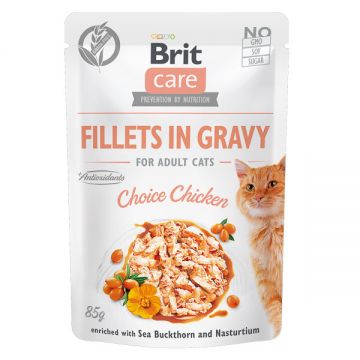 Brit Care Fillets Ingravy, Pui, plic hrană umedă fară cereale pisici, (în sos), 85g ieftina