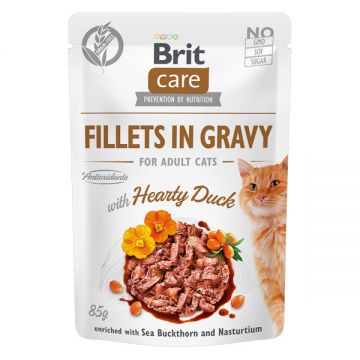 Brit Care Fillets Ingravy, Rata, plic hrană umedă fară cereale pisici, (în sos), 85g