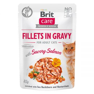 Brit Care Fillets Ingravy, Somon, plic hrană umedă fară cereale pisici, (în sos), 85g ieftina