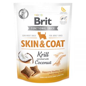 Brit Care Functional Snack Skin & Coat, Krill cu Nuca de cocos, recompense funtionale fară cereale câini, piele și blană, 150g de firma originala