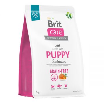 Brit Care Grain-Free Puppy, XS-XL, Somon, hrană uscată fără cereale câini junior, piele & blană, 3kg
