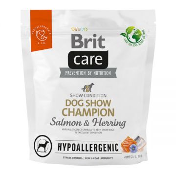 Brit Care Hypoallergenic Dog Show Champion, XS-XL, Somon și Hering, hrană uscată monoproteică câini, sistem imunitar & alergii, 1kg ieftina