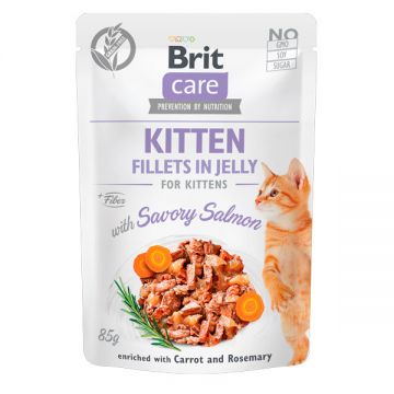 Brit Care Kitten Fillets In Jelly, Somon, plic hrană umedă fără cereale pisici junior, (în sos), 85g ieftina