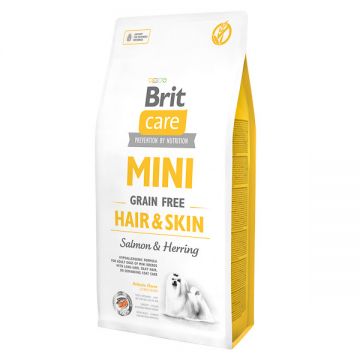 Brit Care Mini Hair & Skin Adult, XS-S, Somon, hrană uscată fără cereale câini, piele și blană, 7kg