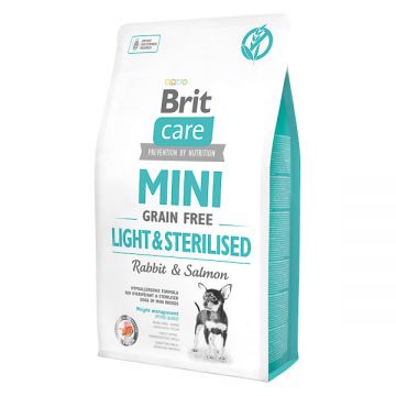 Brit Care Mini Light & Sterilised, XS-S, Iepure, hrană uscată fară cereale câini sterilizați, 2kg