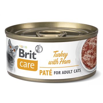 Brit Care Pate, Curcan și Sunca, Conservă hrană umedă conținut redus cereale pisici, (pate), 70g ieftina