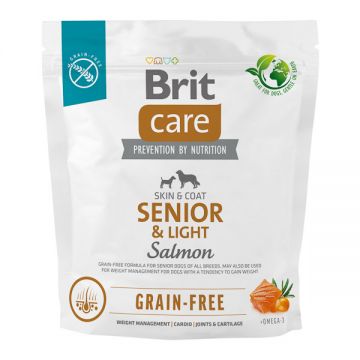 Brit Care Senior & Light, XS-XL, Somon, hrană uscată fără cereale câini senior, obezitate, 1kg ieftina
