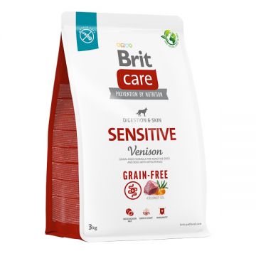 Brit Care Sensitive, XS-XL, Vânat, hrană uscată fară cereale câini, sistem digestiv, 3kg
