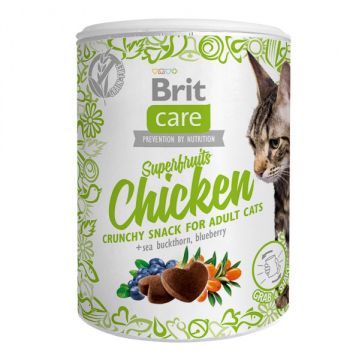 Brit Care Snack Superfruits, Pui și Cătină, recompense fară cereale pisici, 100g