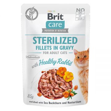 Brit Care Sterilized Fillets Ingravy, Iepure, plic hrană umedă fară cereale pisici sterilizate, (în sos), 85g ieftina