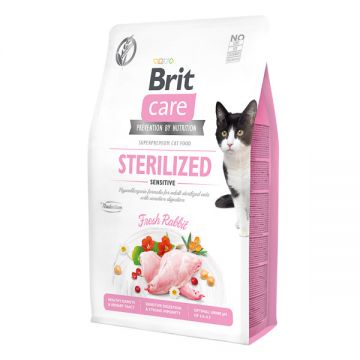 Brit Care Sterilized Sensitive, Iepure, hrană uscată fără cereale pisici sterilizate, 2kg