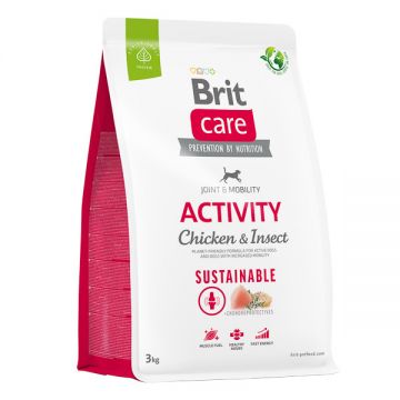 Brit Care Sustainable Activity, XS-XL, Pui și Insecte, hrană uscată câini, activitate intensă, sistem articular, 3kg