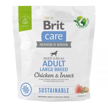 Brit Care Sustainable Adult Large Breed, L-XL, Pui și Insecte, hrană uscată câini, sistem digestiv, 1kg