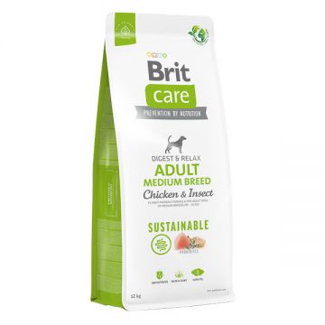Brit Care Sustainable Adult Medium Breed, M, Pui și Insecte, hrană uscată câini, sistem digestiv, 12kg de firma originala