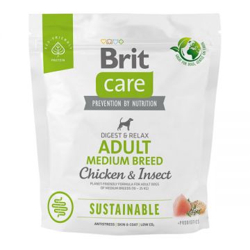 Brit Care Sustainable Adult Medium Breed, M, Pui și Insecte, hrană uscată câini, sistem digestiv, 1kg ieftina
