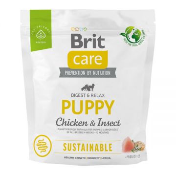 Brit Care Sustainable Puppy, XS-XL, Pui și Insecte, hrană uscată câini junior, sistem digestiv, 1kg ieftina