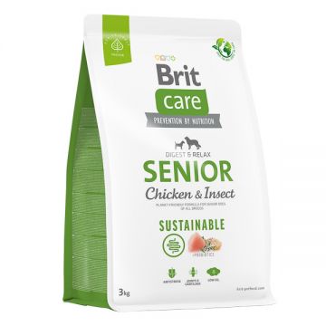 Brit Care Sustainable Senior, XS-XL, Pui și Insecte, hrană uscată câini senior, sistem digestiv, 3kg ieftina