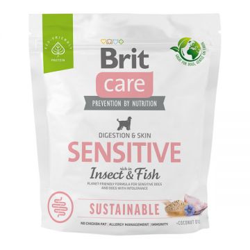 Brit Care Sustainable Sensitive, XS-XL, Insecte și Pește, hrană uscată câini, piele & blană, sistem digestiv, 1kg ieftina