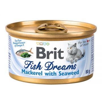 Brit Fish Dreams, Macrou cu Alge, Conservă hrană umedă pisici, (în suc propriu), 80g
