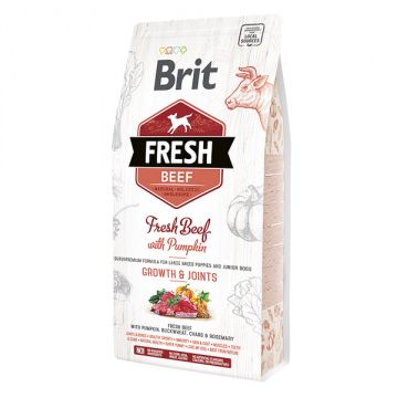 Brit Fresh Bones & Joints Junior L-XL, Vită cu Dovleac, hrană uscată conținut redus cereale câini junior, 2.5kg