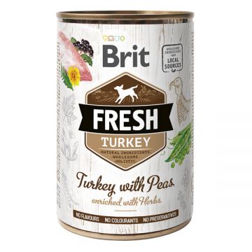 Brit Fresh, Curcan cu Mazare, Conservă hrană umedă conținut redus cereale câini, (în aspic), 400g