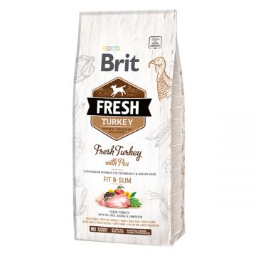 Brit Fresh Fit & Slim Adult S-XL, Curcan cu Mazare, hrană uscată conținut redus cereale câini, managemetul greutații, 12kg de firma originala