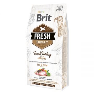 Brit Fresh Fit & Slim Adult S-XL, Curcan cu Mazare, hrană uscată conținut redus cereale câini, managemetul greutații, 2.5kg