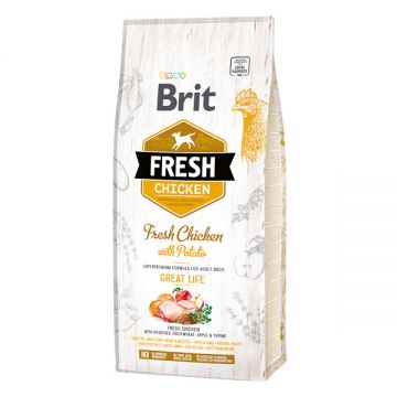 Brit Fresh Great Life Adult S-XL, Pui cu Cartof, hrană uscată conținut redus cereale câini, 12kg