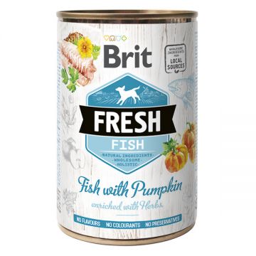 Brit Fresh, Pește cu Dovleac, Conservă hrană umedă conținut redus cereale câini, (în aspic), 400g de firma originala